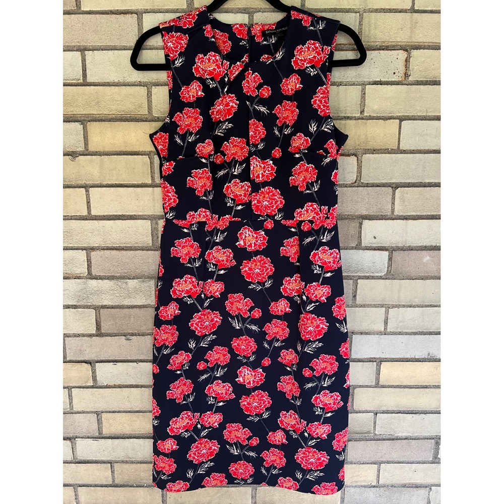 Banana Republic Navy Blue Red Floral Carnation Sleeveless Sheath Dress Size 4